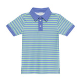 sky blue/palm green qb stripe polo shirt